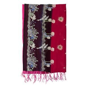 Lima limon pink red black ombre Sheer tropical beach tassel scarf wrap 69x43”